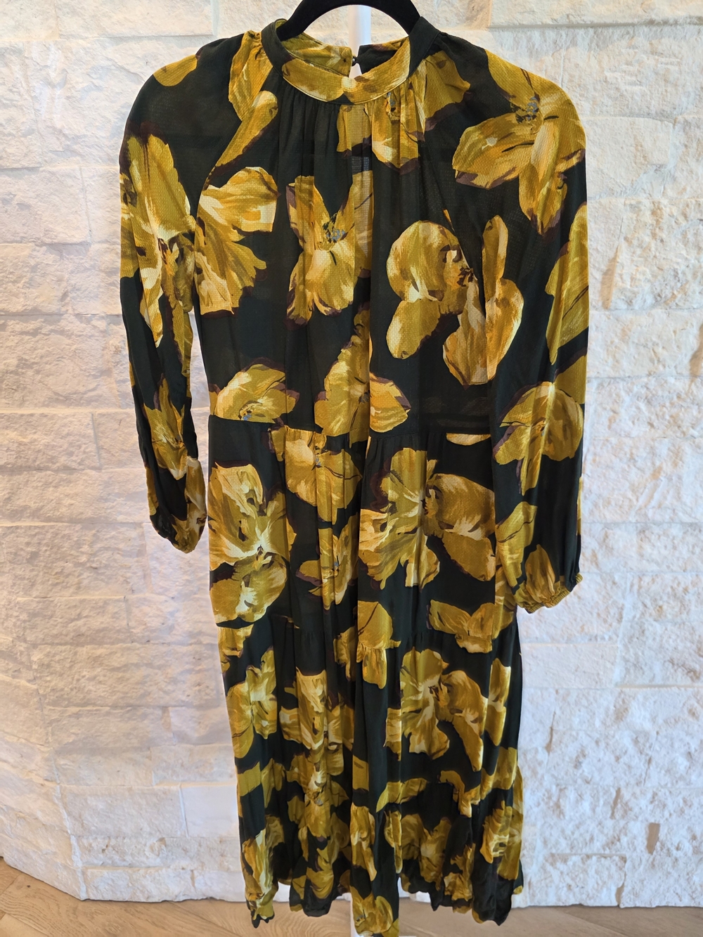 Women's Dark Green & Mustard Floral Long Sleeve Dress FALL READY!